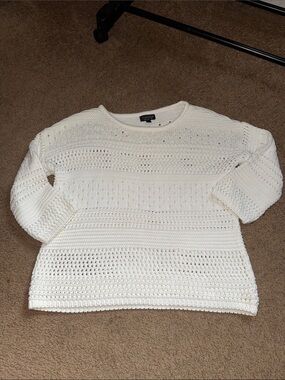 Topshop Cream Open-Knit Crewneck Sweater